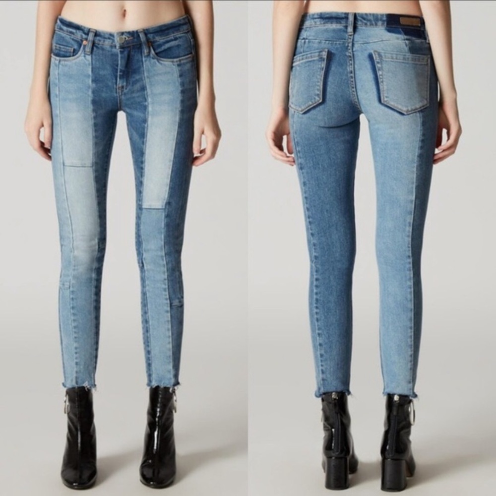 BLANKNYC patchwork reade crop fray hem jean